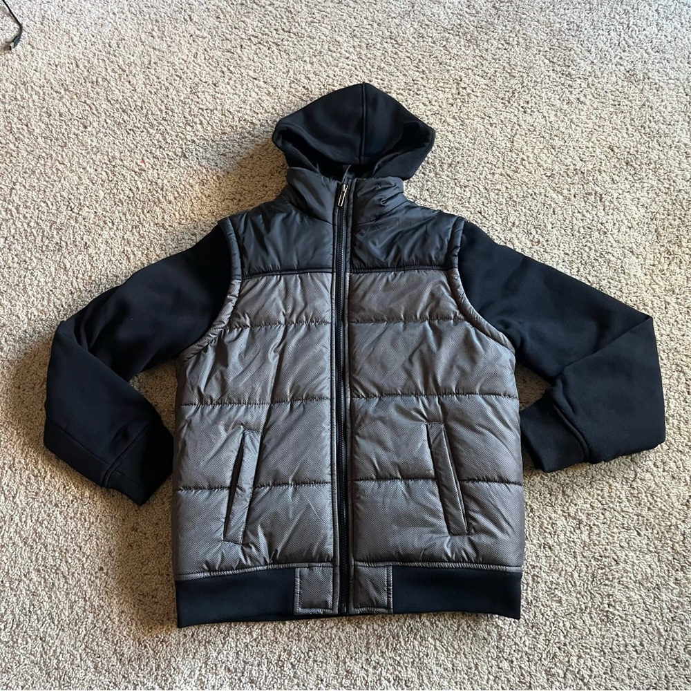 Men’s Rerun Black/Gray Puffer Vest w/ Built in Hoodie; Medium